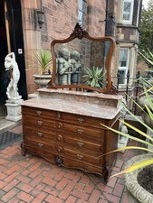 Vintage French Marble Top Dresser with Beveled Mirror and Drawers