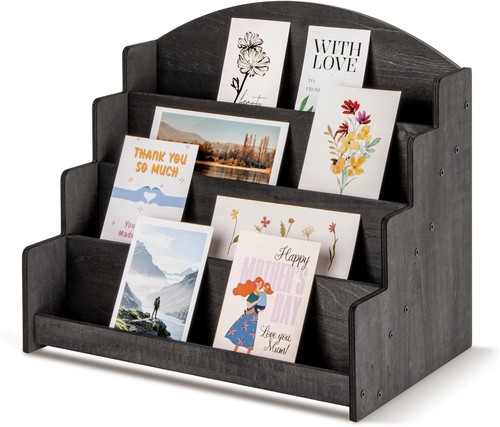 Rustic black card display rack - black,