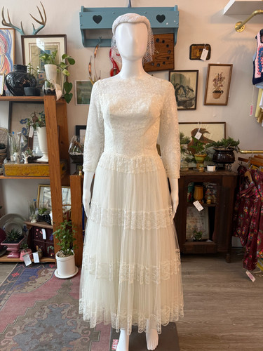 1950s ivory lace tea length - 1950s,