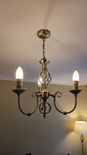 SET OF TWO of 3-Light Brass Traditional Twist Candle Candelabra Style Chandelier
