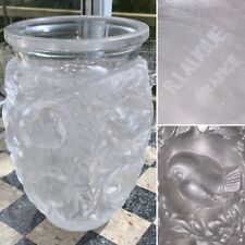 C1939 RENÉ LALIQUE BAGETELLE VASE DEEPLY MOULDED BIRDS TREE SIGNED 6 3/4” (1)
