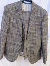 Moss Bros Men's 2 Piece Suit Double Breasted Grey Stripped Size 36R Trousers 28R