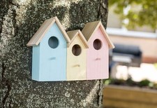 Hanging Bird House Wall Mounted Garden Feeder Outdoor Decor Pastel 3 In 1 Nest