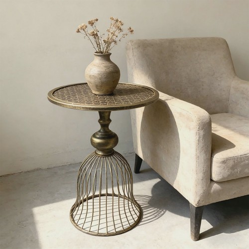 Vintage metal side table round - side,