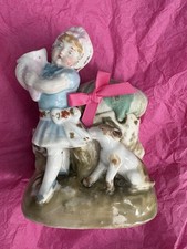 Beautiful Ceramic Pincushion Featuring Girl and Dog