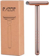 Rose Gold Stainless Steel Safety Razor Reusable Double Edge Wet Shaving for Men
