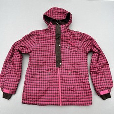 Airwalk Women’s Pink Check Ski Jacket Woman’s Size 14 – Hooded Winter Snow Coat
