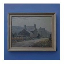 Large Welsh Harlech Castle Oil Countryside Signed Fred Darking Vintage ShabbyChi