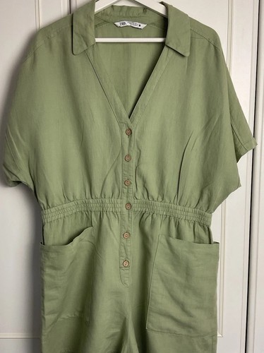 Zara buttoned linen playsuit - zara,