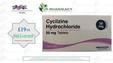 Cyclizine Hydrochloride 50mg Tablets (100) Stops Nausea & Vomiting MAX 1 x ORDER