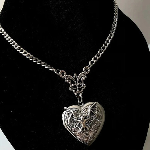 Gothic bat locket necklace - gothic,