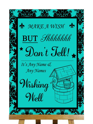 Turquoise black damask - black,
