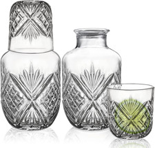 4 Pieces Bedside Carafe and Glass Set, 500Ml/18 OZ Vintage Night Pitcher with Tu