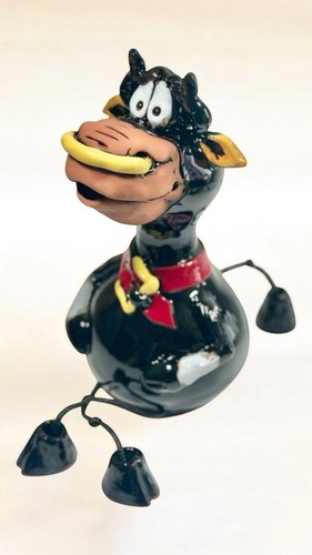 Handmade black ceramic bull - ceramic,