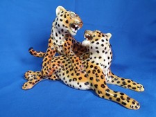 Vintage Ronzan Pair of Leopards Fighting  Ceramic Figurine Made In Italy