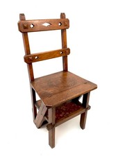Antique 19th Century Wooden Oak Metamorphic Library Chair / Steps / Victorian