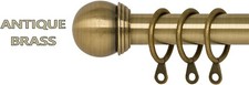 WL.Rocaille Heavy Extendable Metal Curtain Pole With Finials Rings Antique Brass