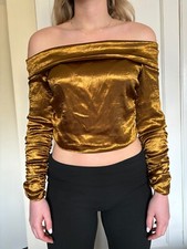 Zara off the shoulder bardot style top bronze size Large