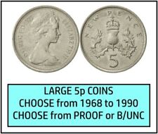 5p Five Pence Coins Proof & Bunc choose year & grade LARGE 1968-1990 23.59mm OLD