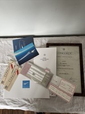A LOT OF CONCORDE ITEMS MENU FLIGHT CERTIFICATE TICKET LUGGAGE TAGS BOOKLET ETC