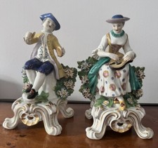 Chelsea Gold Anchor Porcelain Musician Man & Woman Figurines