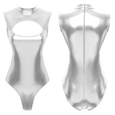 Womens Shiny Metallic Sleeveless Leotard Dancewear Bodysuit Gymnastics Costumee
