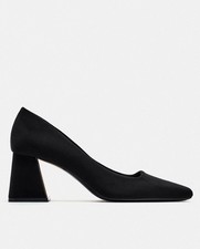 Women ZARA Block Heel Court Shoes Ladies Black Pumps New UK 3 EU 36 US 6