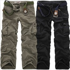 Mens Army Cargo Combat Military Trousers Pants Slacks Multi Pockets Casual Work