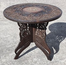 ANTIQUE HIGHLY CARVED ANGLO INDIAN TABLE WITH INLAY        FREE UK POSTAGE