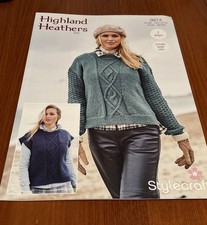 Highland Heathers Stylecraft 9874. Sweater & Slip over In Aran. 81/86-122/127cm