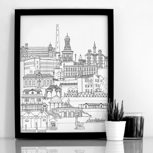 Saltaire art print black - saltaire,