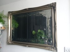 Antique Etched Heavy Large Gold Framed Mirror