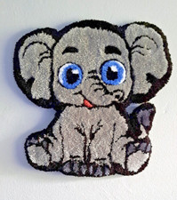 Cute Elephant Handmade Tufted Wall Rug / Hanging 34 x 34 cm Acrylic Yarn One Off