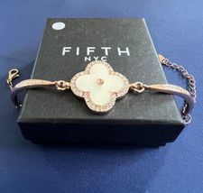 FIFTH NYC Clover Enamel Clear White Stone Copper Bracelet