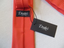 DRAKE'S RED GRENADINE SILK TIE HAND MADE NEW WITH TAG