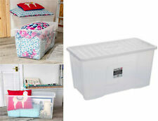 110L Extra Large Crystal Plastic Storage Box with Secure Clip on Lid Home Garage