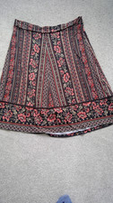 monsoon skirt, size l, large, fits as to 16, 18, 20, black and coral boho design
