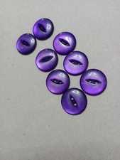 8 Matching Purple Buttons, 2 holes, 1.7cms Diameter. Rounded on front, flat back