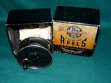 vintage J W Young Pridex 3-1/2" Med width fly reel & silk line and box