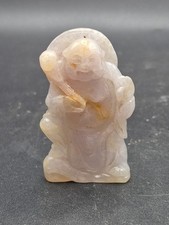 Chinese Pale Lavender Yellow Vein Carved Jade Standing Buddha Pendant 6cm 40g