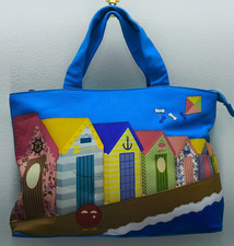 Yoshi of Lichfield blue leather beach huts grab bag handbag