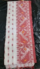 Indian White and Red Soft 💯% cotton  Saree, 3 Working Days Delivery UK 🇬🇧