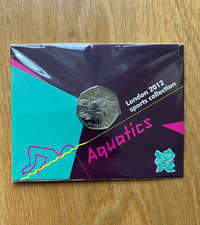 2012 LONDON OLYMPIC SPORTS 2011  AQUATICS  50p COIN UNC SEALED IN CARD.