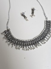 ASIAN Silver Oxidised Ethnic Tribal Costume Indian Designer CHOKER JEWELLERY Set
