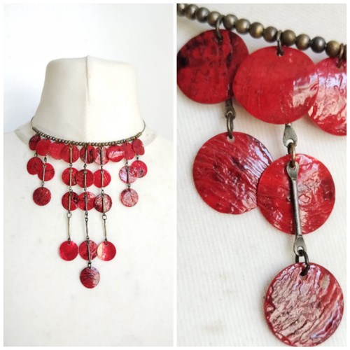 Vintage brass tone beads - tone, red