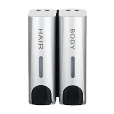 No-Drill 2Chamber Wall Mounted Soap Dispenser Manual Pressing Shampoo Shower Gel