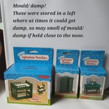 Sylvanian Families Bunkbeds, Wardrobe And Bedside Table And Telephone. Vintage