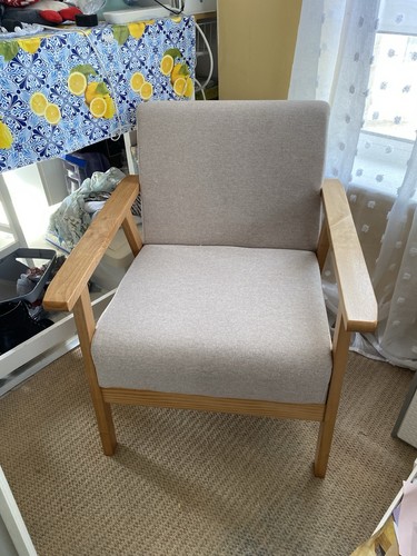 Beige fabric armchair wooden - beige,