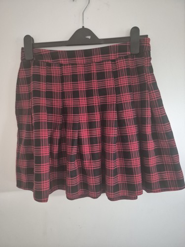 Women red pleated tartan - red,