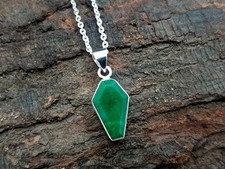 Natural Emerald Necklace Pendant Coffin Shape 925 Solid Sterling Silver